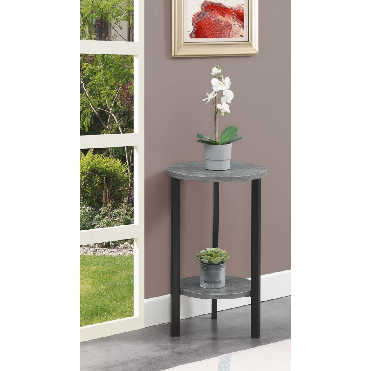Convenience Concepts Graystone 24 inch 2 Tier Plant Stand Black